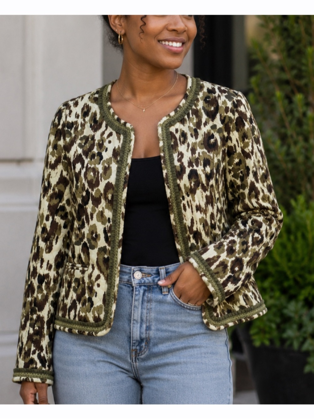 J. Crew Quilted Lady Jacket in Autumn Cheetah Leopard Print Size Small